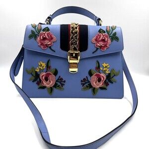 Hj Gucci Blue Clutch Bag Flowers Gg #236197G10B